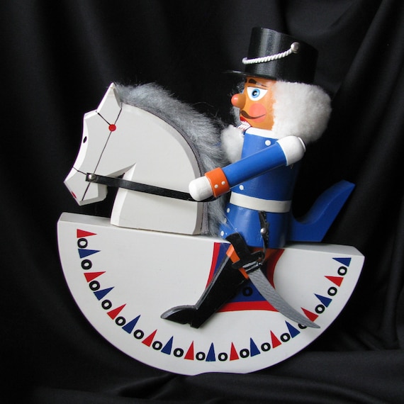 Vintage Erzgebirge Expertic rocking Horse Nutcracker  Hand Painted Wooden Christmas Decoration Made in DDR 1980s