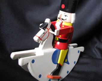 Vintage wooden Nutcracker German Christmas hand painted Ornament 1980s