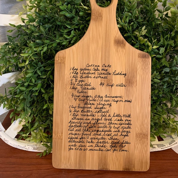 Personalized Handwritten Recipe Handle Wood Cutting Board, Family, Mother, Grandmother Recipe, Christmas Gift, Gift for Sister
