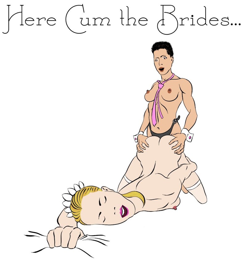 Here Cum the Brides Lesbian Bachelorette Card