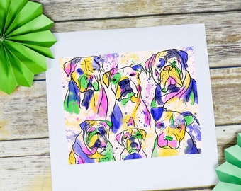 Pitbull Digital Download, Dog Art, Pitbull Watercolor Print, Dog Gifts, Bullybreed, Bulldog Art, Watercolor, Pets, Art Deco, Colorful Dog