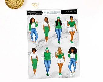 Sisters Slay in Green and White II, Sorority Collection Planner Stickers, Fashion, HBCU, African American, Founders Day, College, University