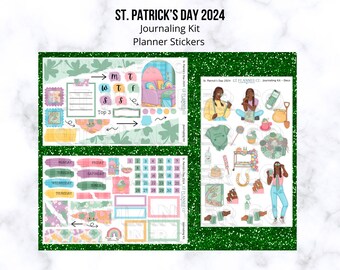 St. Patrick's Day 2024 Collection, Monthly Overview, Journaling Kit Planner Stickers, A5