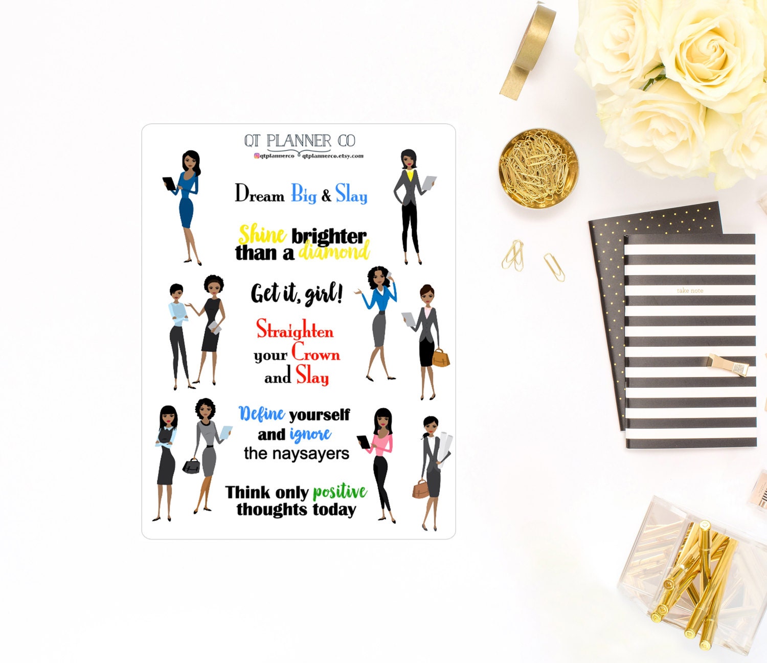 Sisters Slay and Inspire Deco and Quote planner stickers - African Am…