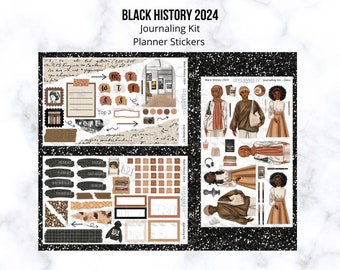 Black History 2024 Collection, Monthly Overview, Journaling Kit Planner Stickers, 7x9 A5 Wide, A5, African American Heritage