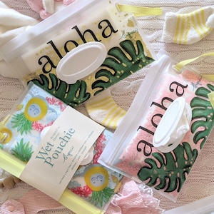 Durable Wipes Case with Diaper Band Reusable, Travel Case, Baby Wipes, Paw Wipes, Baby Gift, Makeup wipes, Wet Wipes, Hawaiian Design, Aloha