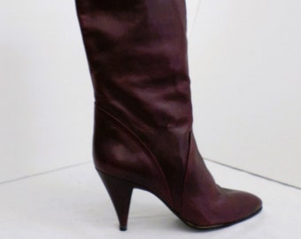 Vtg 70s Boots Gloria Vanderbilt Sexy Boots NOS Leather Collectors Item Behold Burgundy Cordovan Oxblood Knee High Heel Boots Made in Brazil