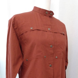 Vtg 80s Avant-Garde New Wave Snap Button Shirt Long Sleeve Mock Turtleneck Military Inspired Blouse Parachute-like Sz 10 Liz Claiborne Punk