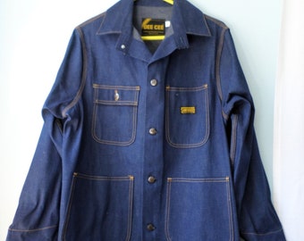 Vtg 60er Jahre Dee Cee Sanforized Starre Denim Chore Jacke Herren Barn Coat Arbeitskleidung Jeansjacke Hemd Indigo Dreifach genähter schwerer Denim USA OOA