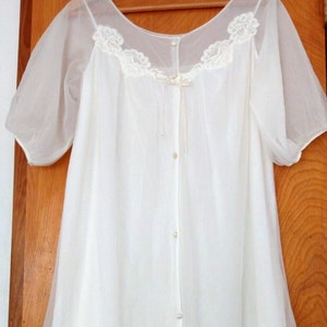 Vtg 50s LARGE Robe Peignoir White Nylon Tulle Yolande One Owner Sheer Bridal White Nylon Sheer Night Robe
