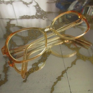 Vtg 60s Eye Glasses Eyeglass Frames 48-16 Hipster Orange Hard Candy Translucent Caramel Brown FRAME Artist Tweedy Cool Hipster EMO