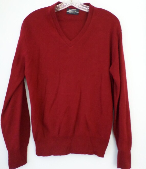 Vtg 80s Sweater Men's Puritan V-Neck Pullover Burg