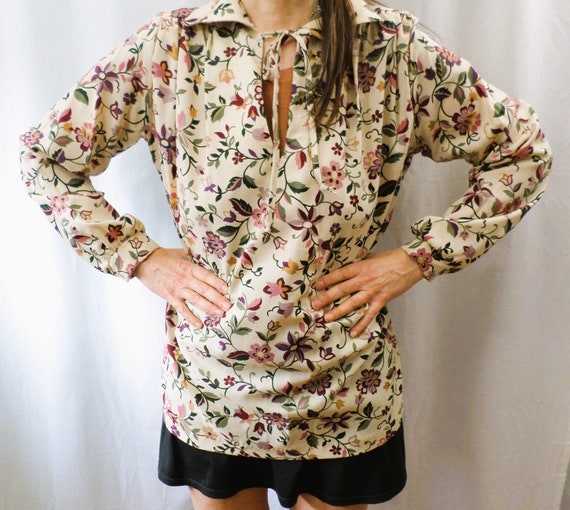 Vtg 70s Peasant Blouse ILGWU Boho Floral Hippie S… - image 4