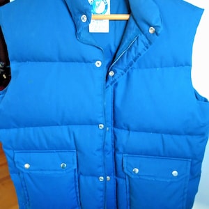 Vtg 80&#39;s DOWN Vest Large Cotton Shell Navy Gender-Neutral Sherpa By Himalaya 70s 80s Down jacket down vest coat Blue Chore jacket
