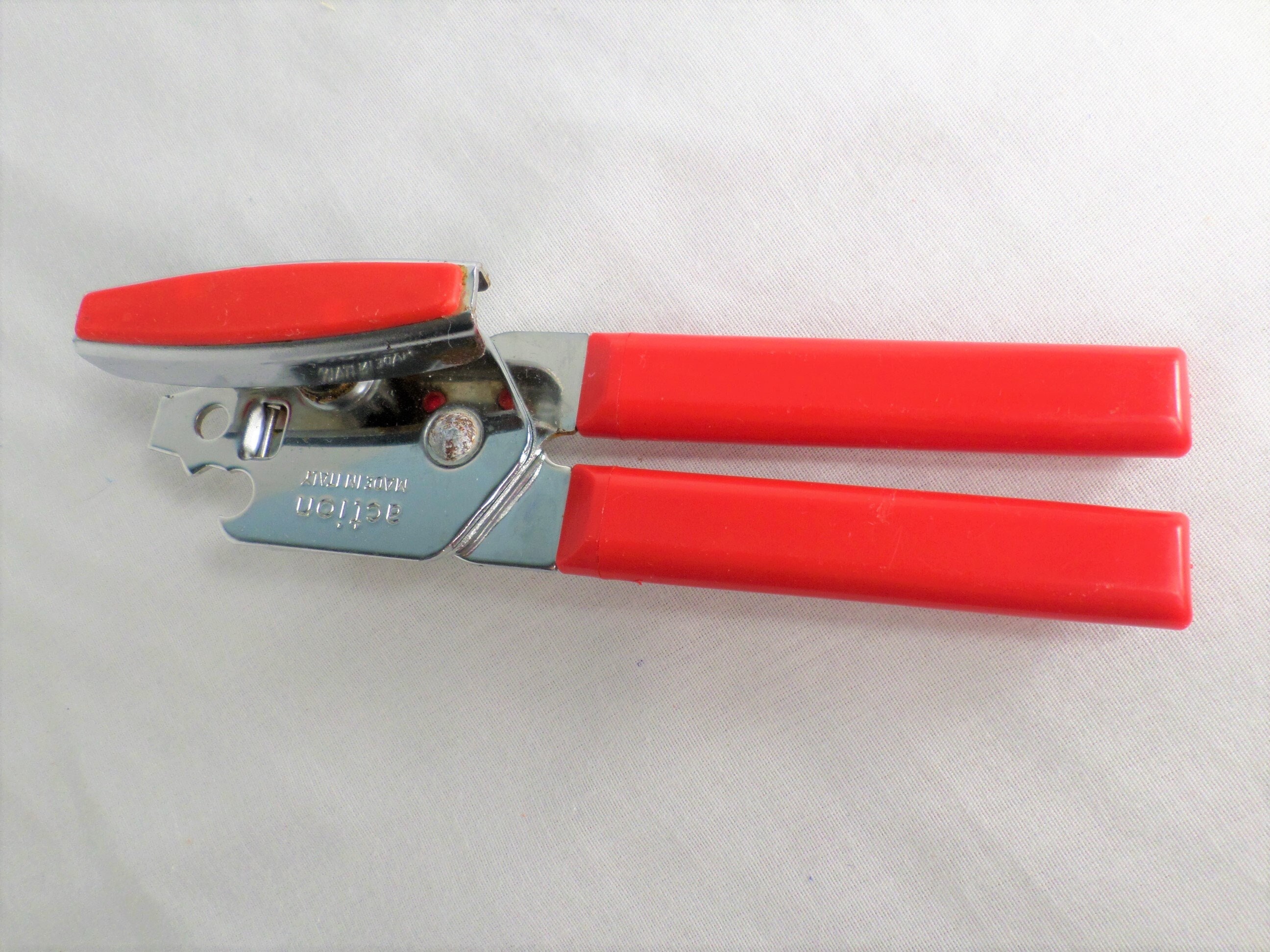 Vintage Swing-Away Manual Wall Mount Can Opener with Red Handle