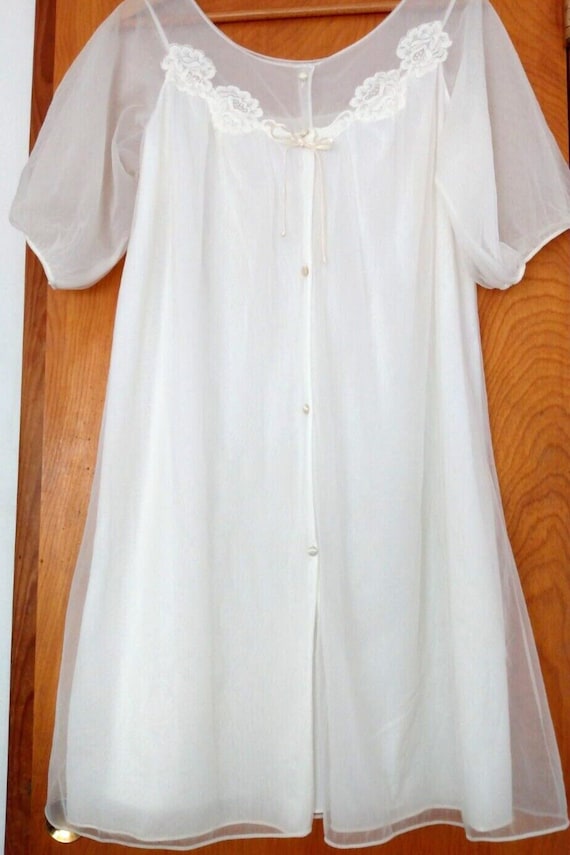 Vtg 50s LARGE Robe Peignoir White Nylon Tulle Yola
