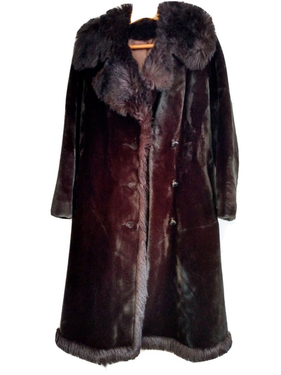 Vtg 60s Faux Fur Full Length Coat Russ Taylor BOR… - image 1