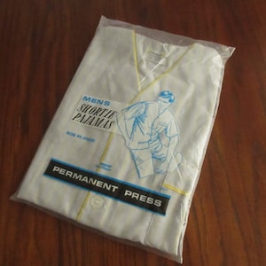 Vintage 50s 60s NOS Pajamas Men&#39;s Short PJs Set Sanford Manufacturing MCM Mod Style PJs New in Package Cosplay Prop Original Owner OOAK