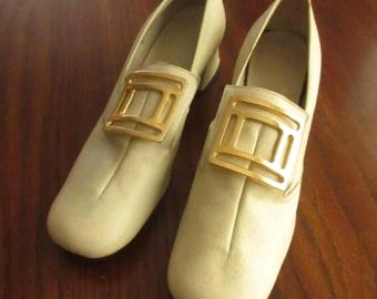 Vtg 60s Shoes MOD NOS Terri Tones by Polly Preston in Original BOX Women&#39;s Buckle Shoes 6.5 Perfect One of A Kind Mid Century Modern Groovy