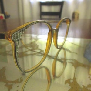 Vtg 80s MARCHON Eyeglass Frames Oversized Translucent Caramel with Black & Gold Sleek Made in ITALY Post Modern Style Glasses Chic New Wave