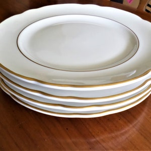 Jackson China, Four Gold Scalloped Rim Dinner Plates Diner Classic Restaurant Ware Falls Creek PA T1 T2 February 1970