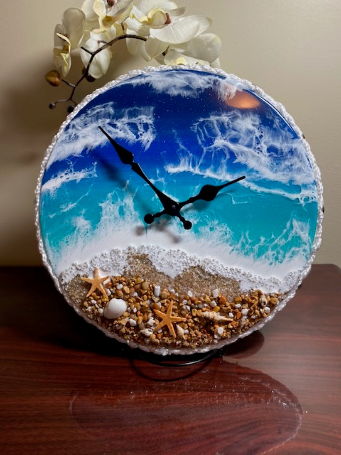 Ocean Resin Clock Painted Wood Wall Clock Ocean Water Blue Etsy