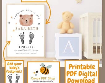 Growing Beary Big - NICU Footprint Milestone Sign - Craft