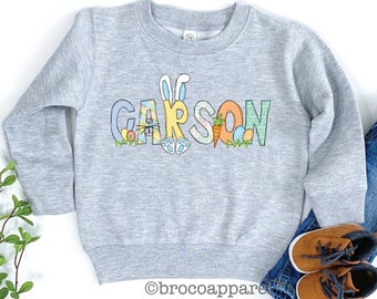 Personalized Easter Crewneck Sweatshirt | Kids Easter Sweater | Boy Easter Bunny Sweatshirt | Personalized Gift