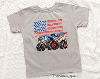 Boys 4th Of July Shirt, Monster Truck Shirt, July 4th Shirt, Kids Truck Shirt, Patriotic Kids Shirt, July Truck Shirt, Kids Flag Shirt,