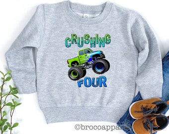Crushing Four Boys 4th Birthday Monster Truck Sweatshirt