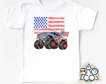 Boys 4th Of July Shirt, Monster Truck Shirt, July 4th Shirt, Kids Truck Shirt, Patriotic Kids Shirt, July Truck Shirt, Kids Flag Shirt,