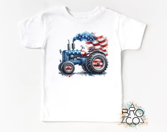 July 4th Boy Shirt | July 4th Tractor | Boys 4th Of July Shirt | Kids Tractor Shirt | American Flag Shirt | Patriotic Summer