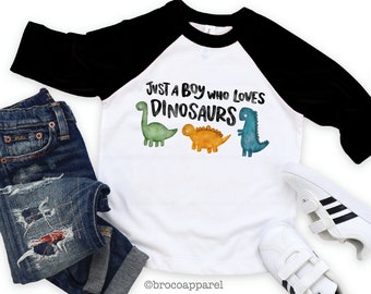 Just A Boy Who Loves Dinosaurs Raglan - Boys Dinosaur Raglan - Toddler Dinosaur Tee - Little Boy Dino Tee - Kids Dinosaur Tshirt