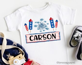 Personalized Boy July 4th Fireworks Tshirt - Independence Day Tshirt - Fourth of July Shirt - Boys July 4th Shirt