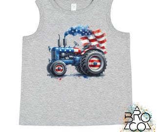 July 4th Boy Tank | July 4th Tractor | Boys 4th Of July Tank | Kids Tractor Shirt | American Flag Shirt | Patriotic Summer