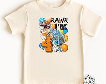 Rawr I'm 4 Dinosaur Birthday Shirt - Boys 4th Birthday