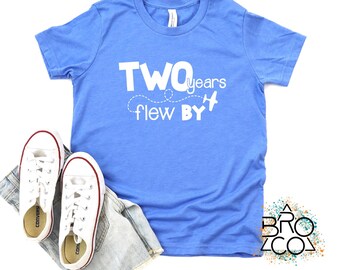 Two Years Flew By Birthday Shirt - Airplane 2nd Birthday Tee