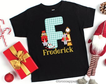 Boys Nutcracker Initial Shirt, Personalized Christmas Monogram
