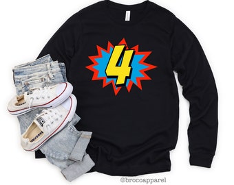 4th Birthday Boy Superhero Long Sleeve Shirt