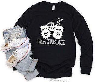 Boys 5th Birthday Monster Truck Personalized Long Sleeve Shirt