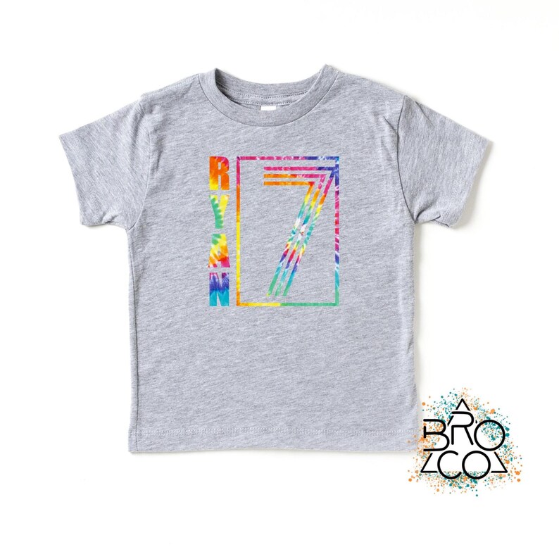 7th Birthday Shirt - Boys 7th Birthday - Tie Dye Birthday - Personalized Shirt - Birthday Party Shirt - Kids 7th Birthday Tee - Seven Shirt Grau