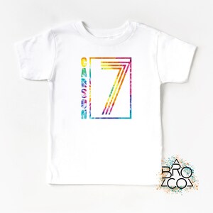 7th Birthday Shirt - Boys 7th Birthday - Tie Dye Birthday - Personalized Shirt - Birthday Party Shirt - Kids 7th Birthday Tee - Seven Shirt Weiß