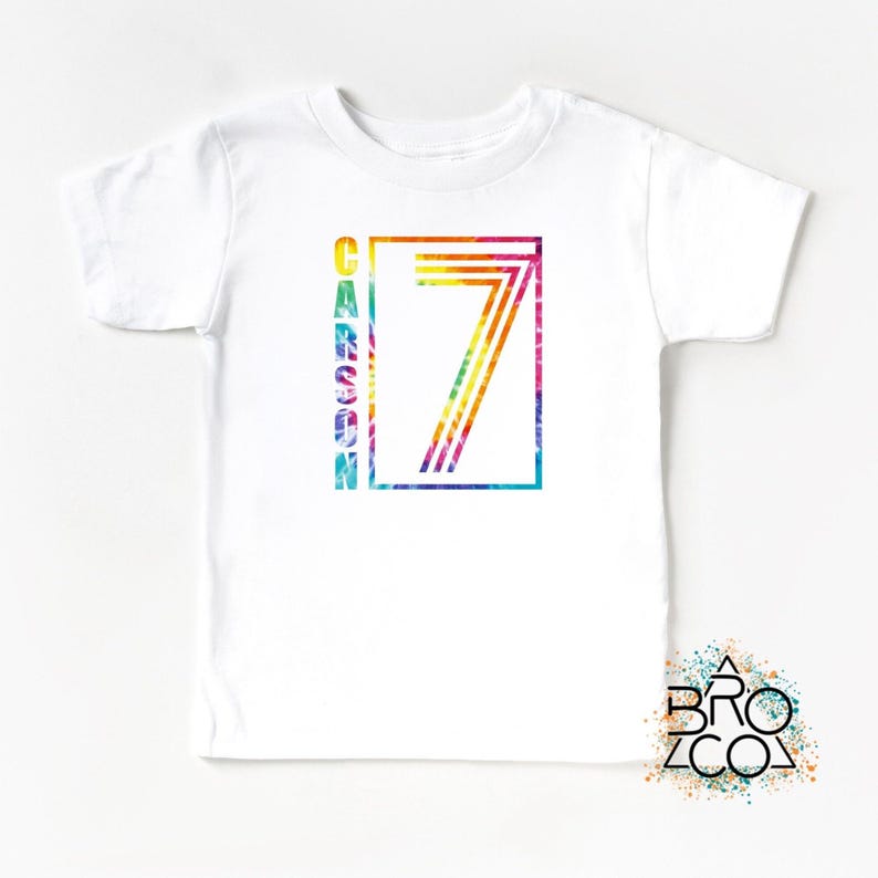 7th Birthday Shirt - Boys 7th Birthday - Tie Dye Birthday - Personalized Shirt - Birthday Party Shirt - Kids 7th Birthday Tee - Seven Shirt Weiß