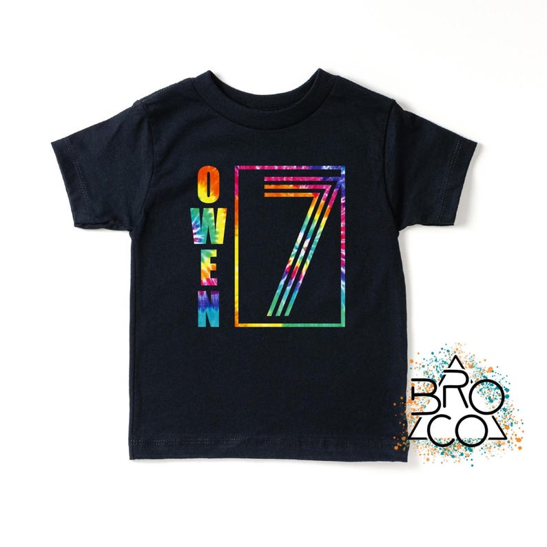 7th Birthday Shirt - Boys 7th Birthday - Tie Dye Birthday - Personalized Shirt - Birthday Party Shirt - Kids 7th Birthday Tee - Seven Shirt Schwarz
