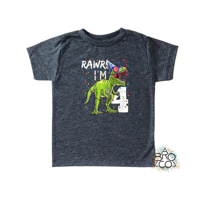 Rawr Im 4 / Camiseta de 4.º cumpleaños / 4.º cumpleaños de niño / Cumpleaños de dinosaurio / Cumpleaños de dinosaurio de niño / Camiseta de 4.º cumpleaños / Camiseta de 4.º cumpleaños Dark Grey Heather