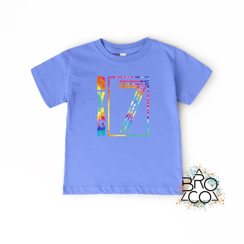 7th Birthday Shirt - Boys 7th Birthday - Tie Dye Birthday - Personalized Shirt - Birthday Party Shirt - Kids 7th Birthday Tee - Seven Shirt Blau