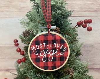 Most Loved Gigi, Gigi Ornament, Gigi Gift Tag, Christmas Ornament, Buffalo Plaid Ornament, Farmhouse Ornament, Gigi Christmas