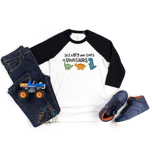 Just A Boy Who Loves Dinosaurs Raglan - Boys Dinosaur Raglan - Toddler Dinosaur Tee - Little Boy Dino Tee - Kids Dinosaur Tshirt