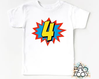 Comic Number 4 Birthday Shirt | Kids Superhero Tee | Boys Fourth Birthday Outfit | Toddler Comic Style Party Shirt | Fun Birthday Top