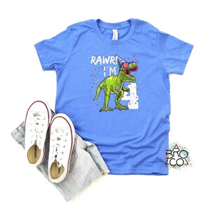 Rawr Im 4 / Camiseta de 4.º cumpleaños / 4.º cumpleaños de niño / Cumpleaños de dinosaurio / Cumpleaños de dinosaurio de niño / Camiseta de 4.º cumpleaños / Camiseta de 4.º cumpleaños Heather Colum Blue